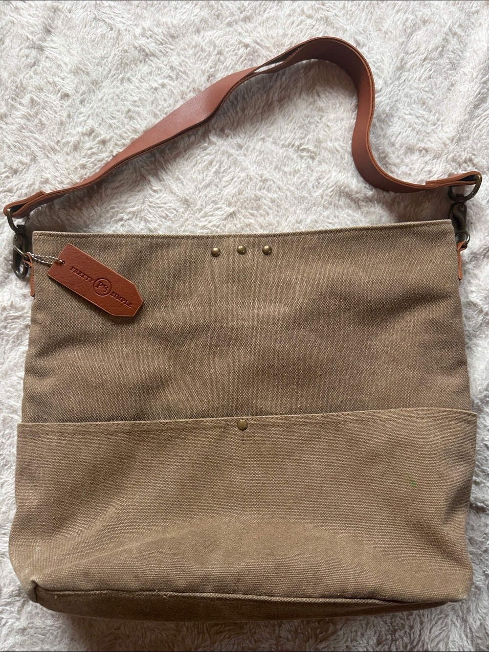 Pretty Simple Sloane Canvas Slouchy Hobo Shoulder Bag - Tan/Brown